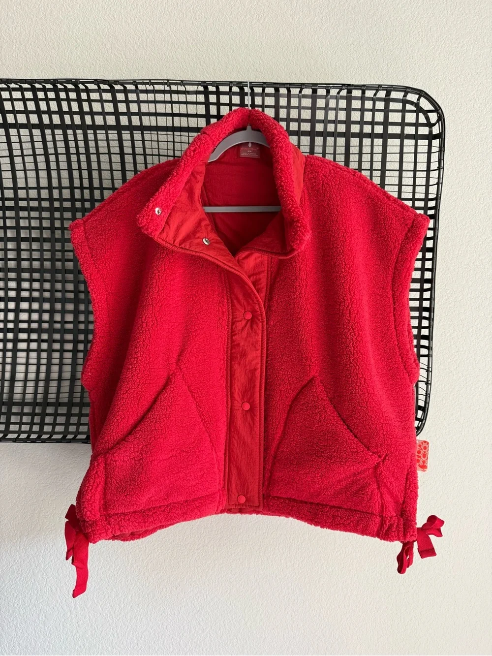 Free people Scout It Out Embroidered Fleece Vest cranberry red
